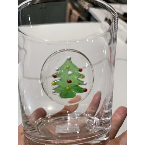Crate & Barrel Artland Christmas Tree Glass Double Old Fashioned Fused Medallion - Picture 8 of 9